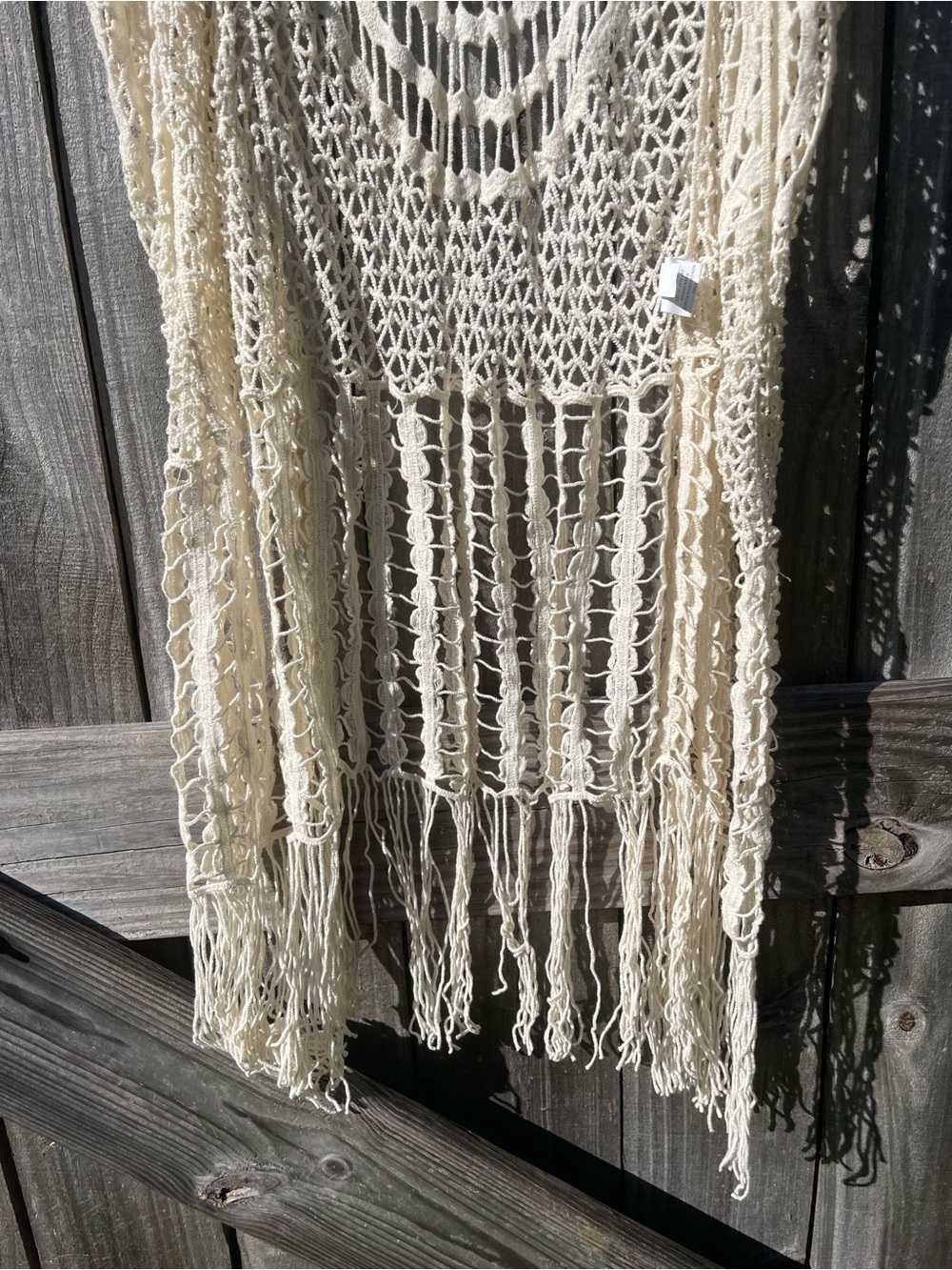blue island Crochet Fringe Swim Coverup in Cream NWT Sz S/M - Picture 3 of 10